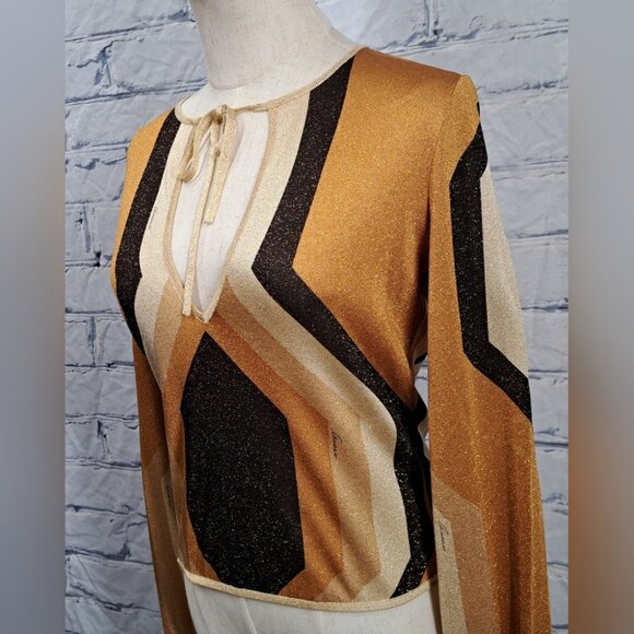 Gucci by Tom Ford Runway Gold Metallic Lurex Knit Long Sleeve Top Y2K  2000 XS - Picture 3 of 15
